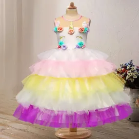 2 Kinds Flower Trim Unicorn Layered Princess Party Dress