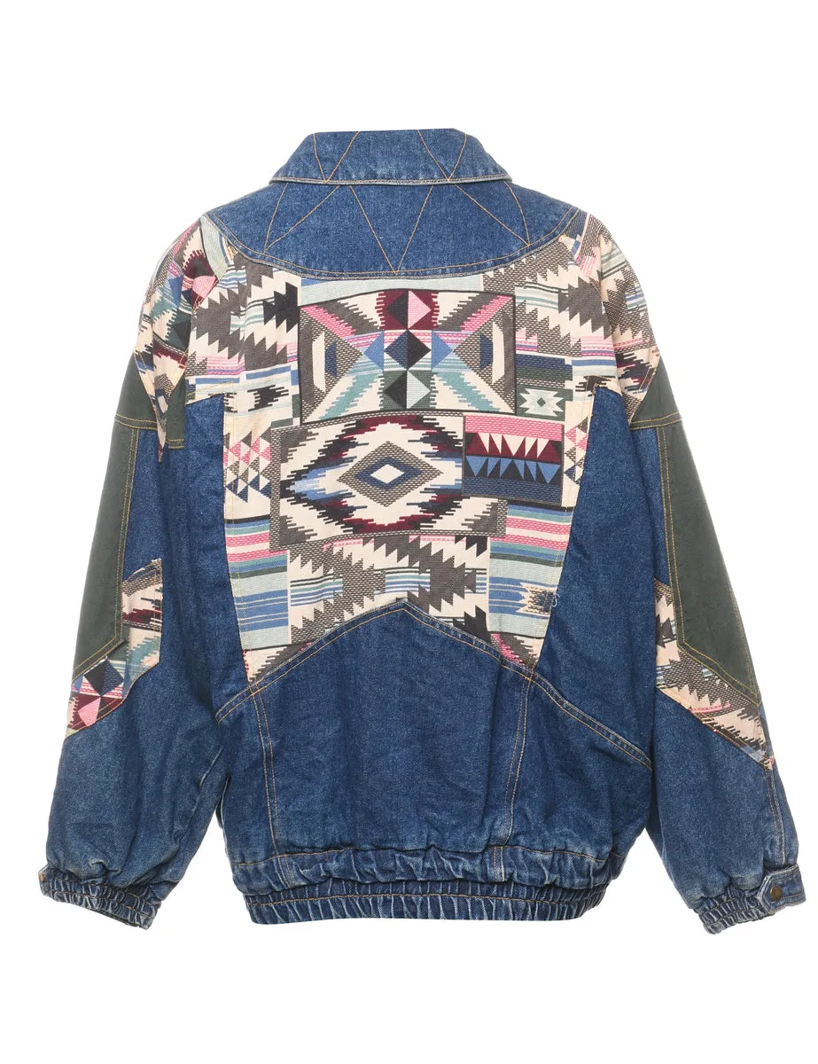 Aztec & Dark Wash Denim Jacket - L