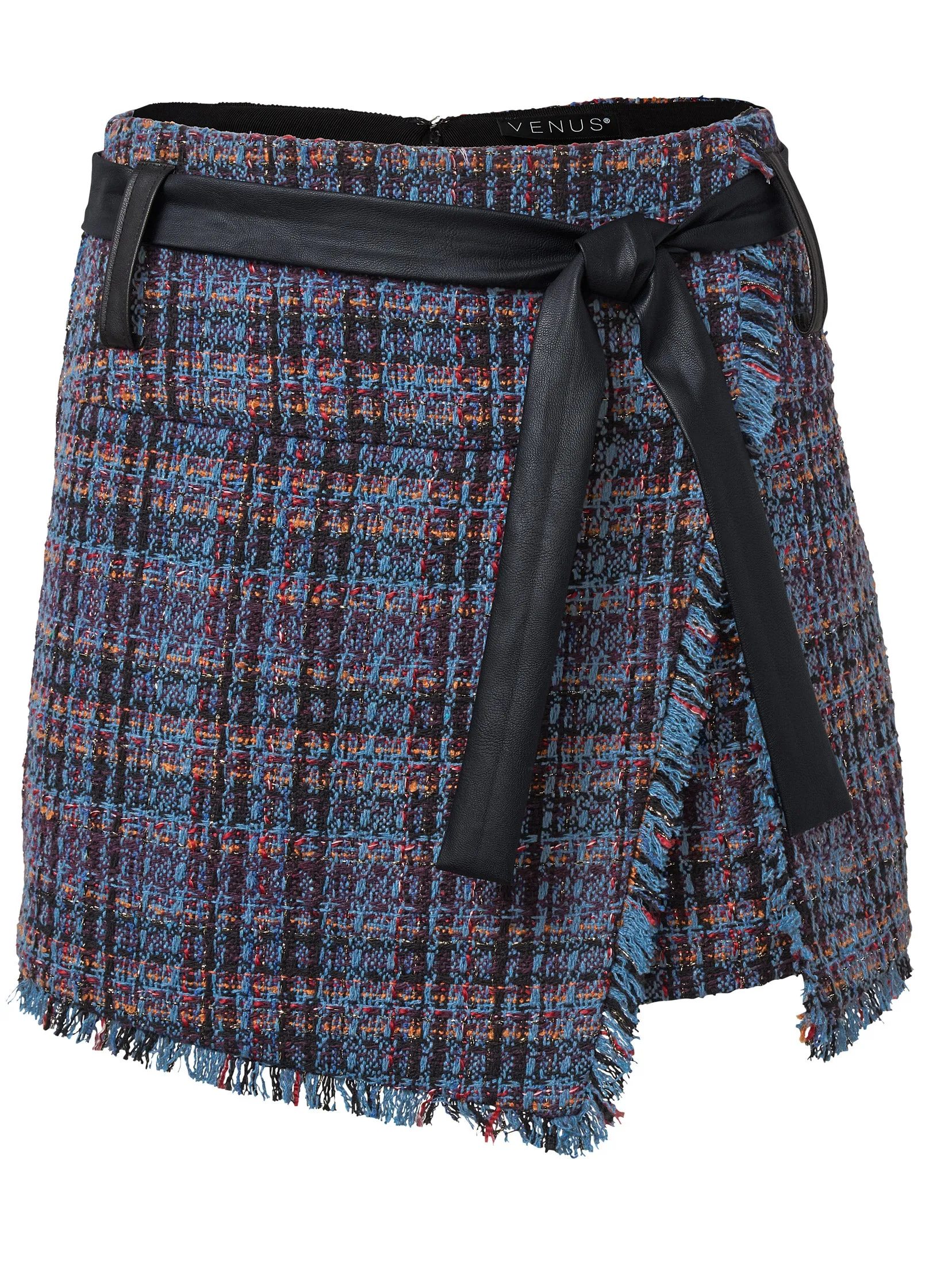 Belted Tweed Skort - Navy Multi