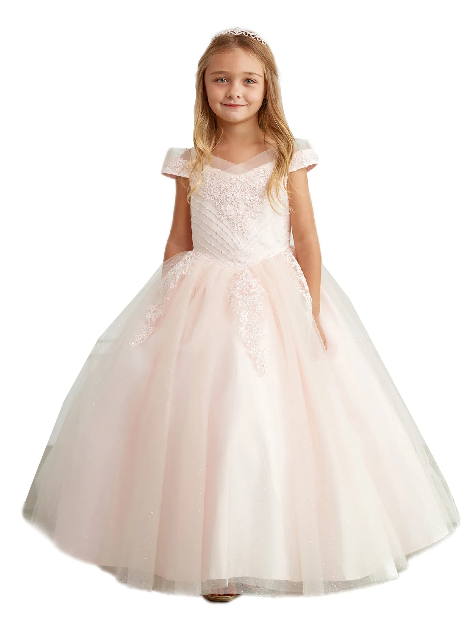 Big Girls Blush Chevron Beading Off Shoulder Pageant Dress 8-18