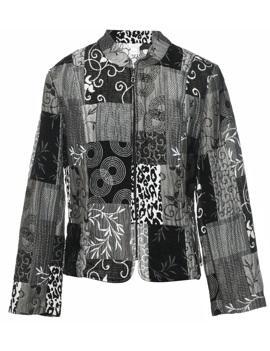 Black & Silver Metallic Patchwork Jacket - M