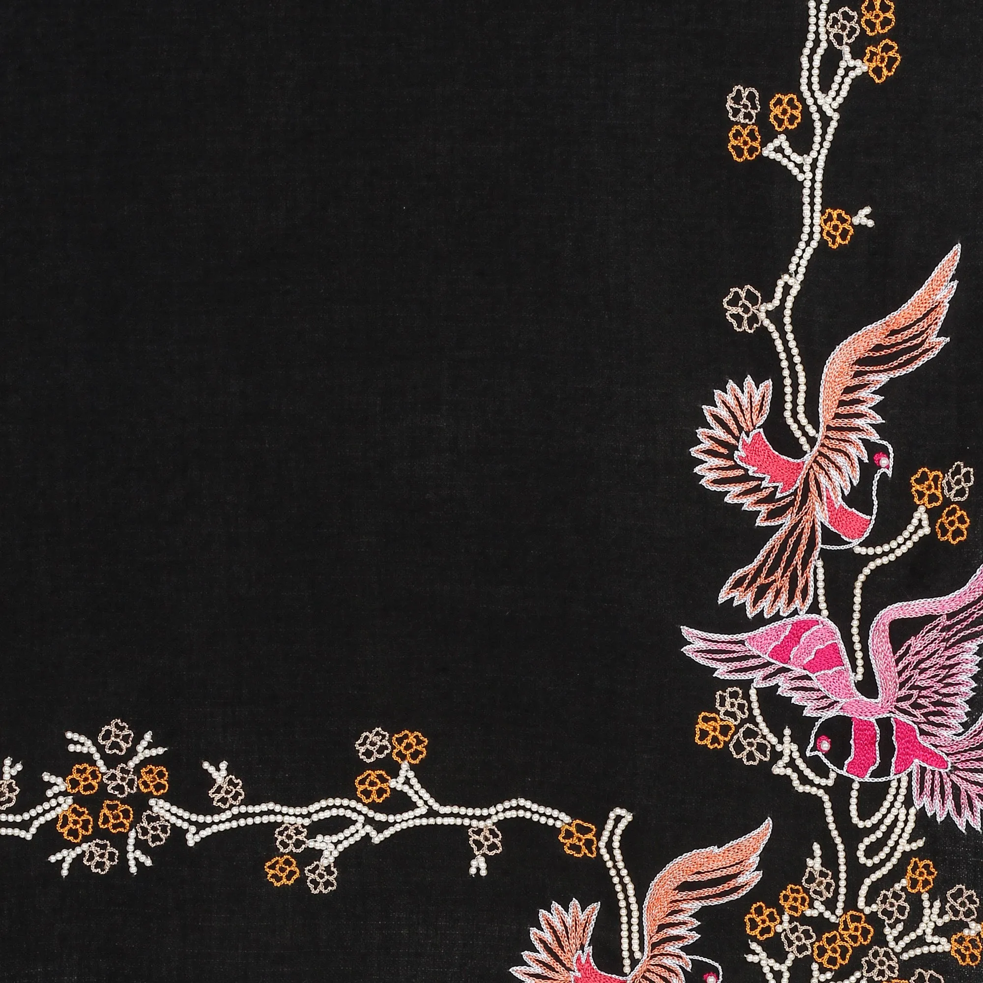 Black Pure Pashmina Shawl with beautiful birds hand embroidery