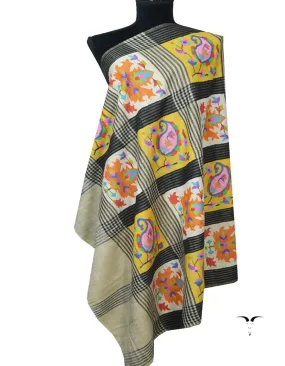 Black White and Yellow Kani Pashmina Shawl 7318