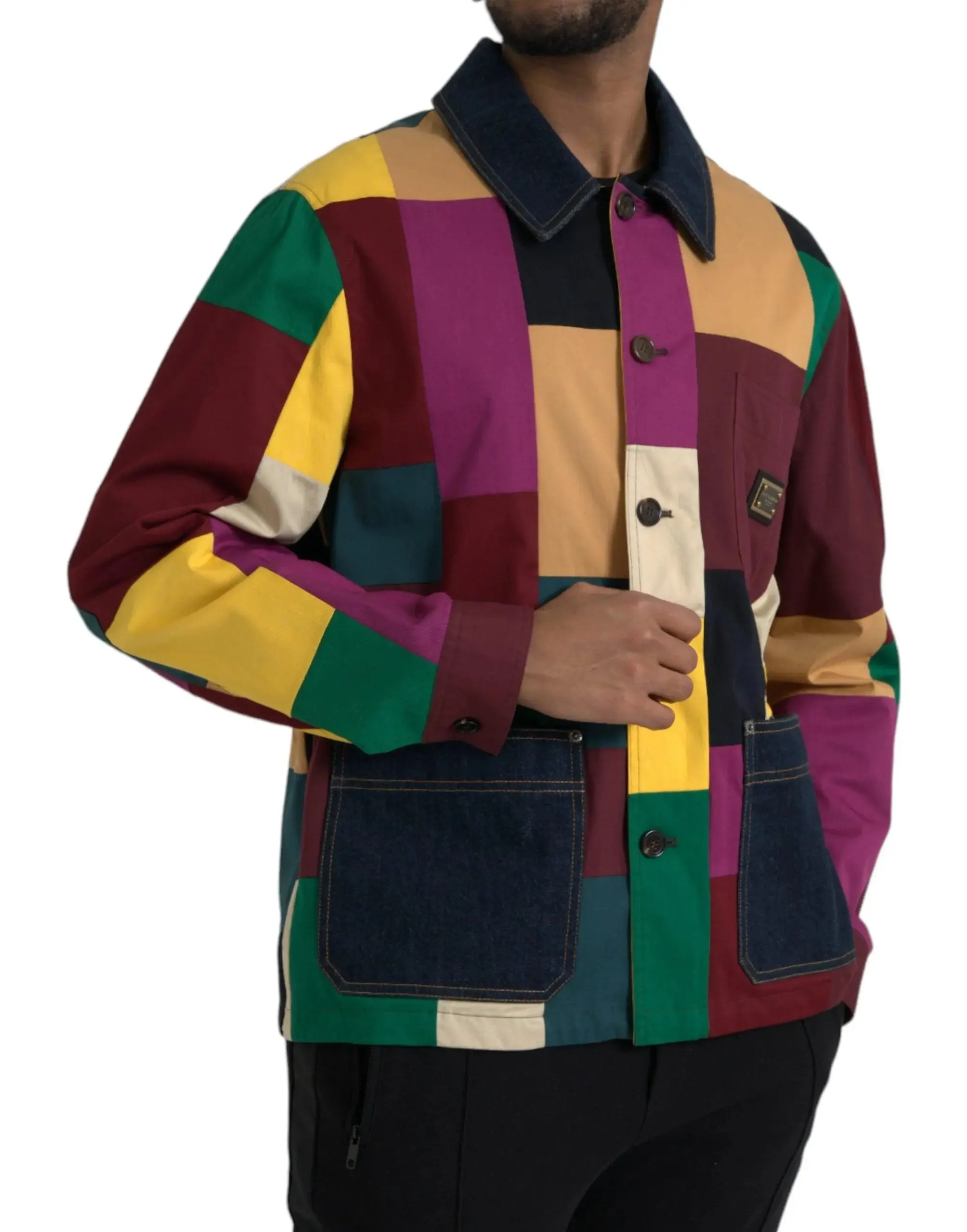 Dolce & Gabbana Patchwork Cotton Collared Jacket