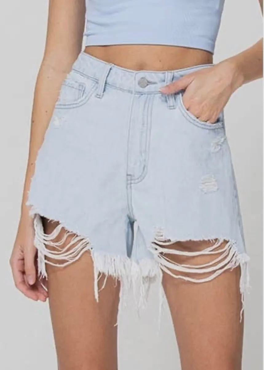 Don’t Call Me Baby High-rise Distressed Shorts