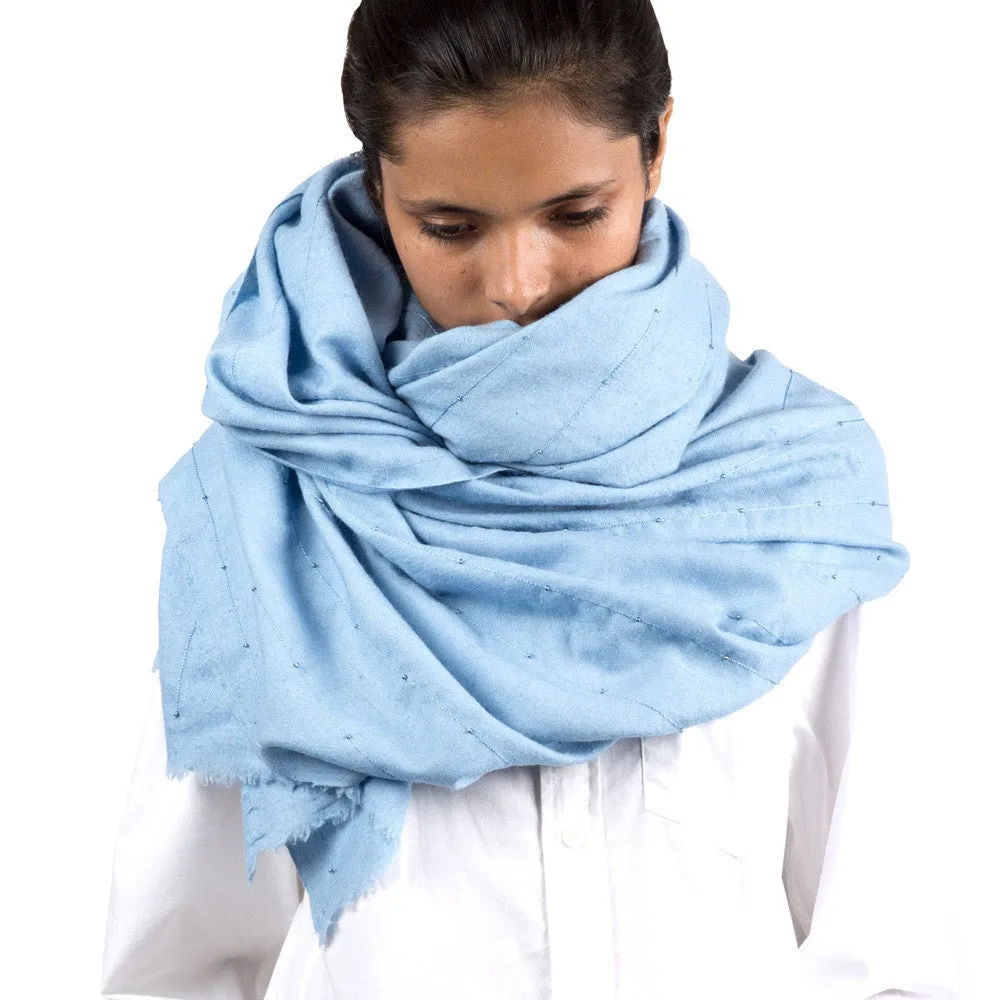 Dusty Blue Geo Raindrop Cashmere Scarf