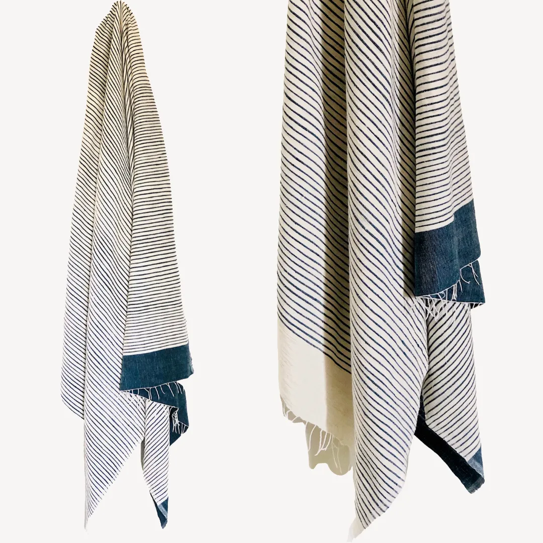 Ethiopian Hand Spun Towel Blue & White