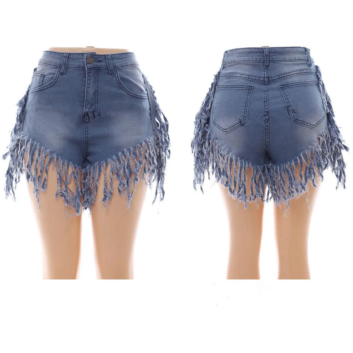 Fringed High Waist Denim Shorts