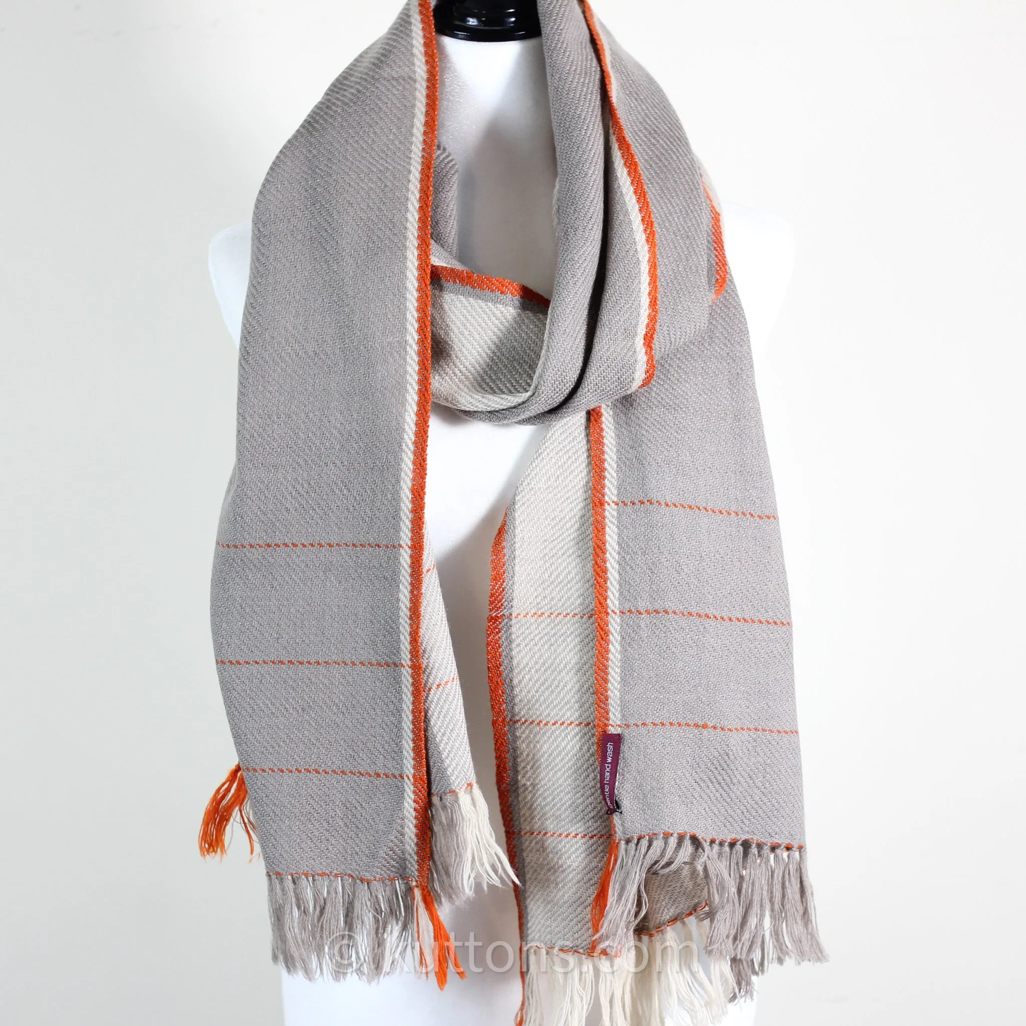 Handwoven Merino-Himalayan Wool Stole - Naturally Dyed Wrap with Tea, Tesu Flowers and Harada | Cream-Gray, 21"x80"