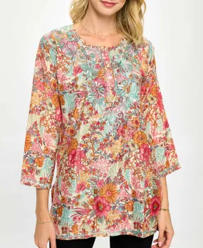 Joyful Floral Gardens Embroidered Tunic