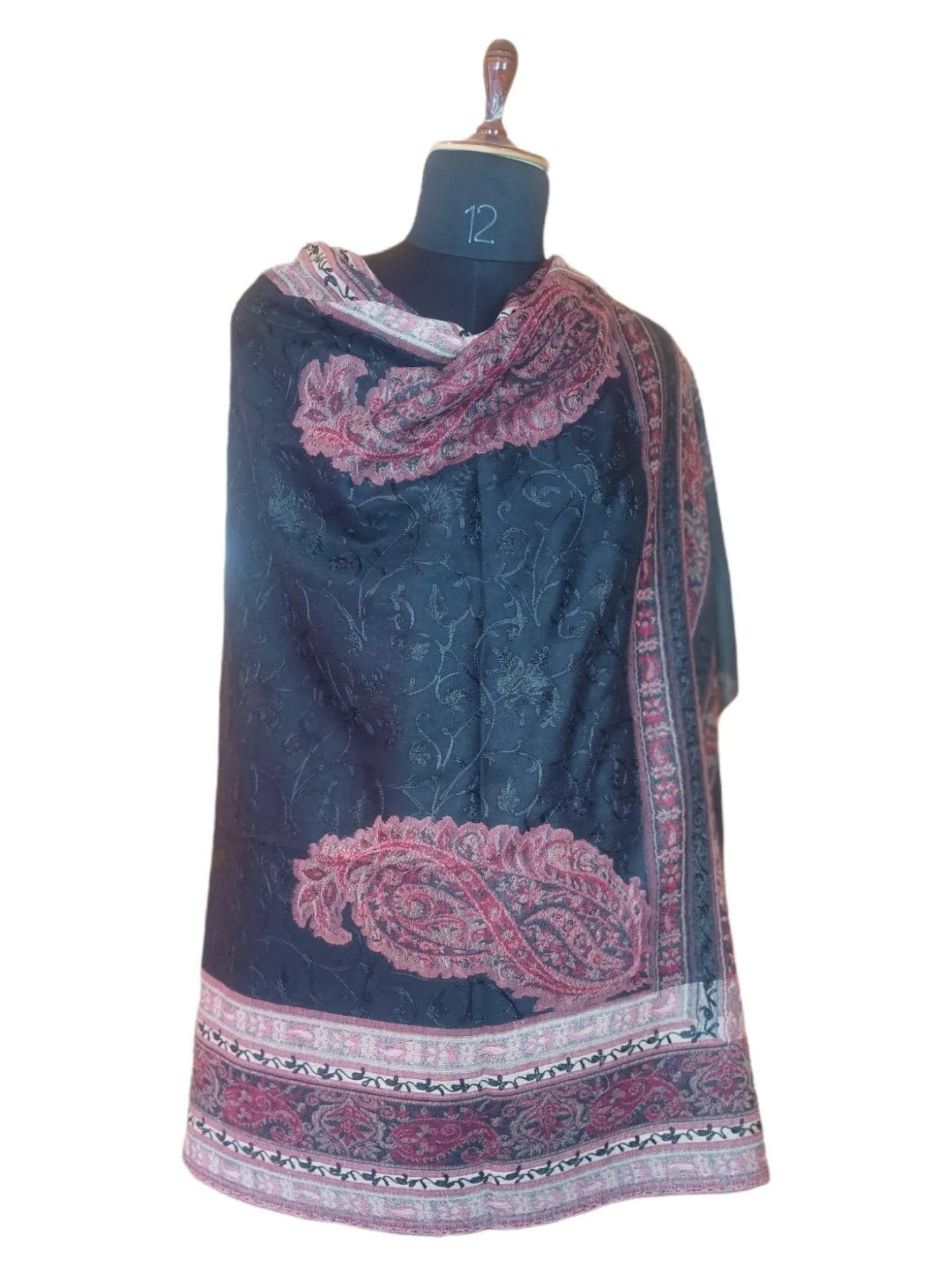 Kashmiri Wool Work Shawl | Black | Handwork