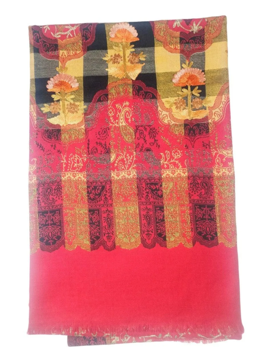 Kashmiri Wool Work Shawl  | Maroon Colour | Handwork