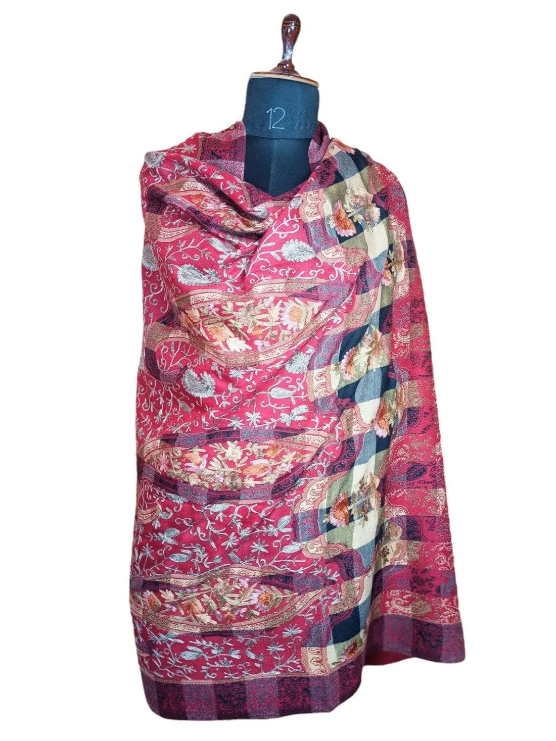 Kashmiri Wool Work Shawl  | Maroon Colour | Handwork