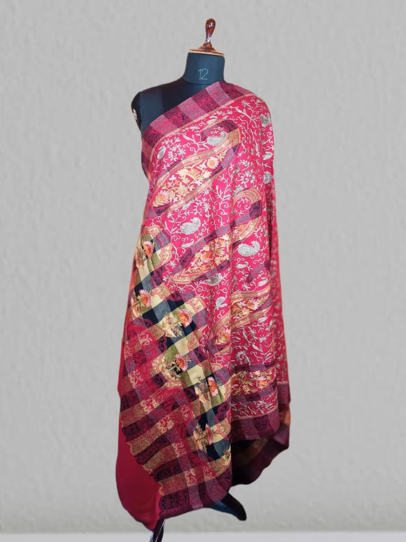 Kashmiri Wool Work Shawl  | Maroon Colour | Handwork