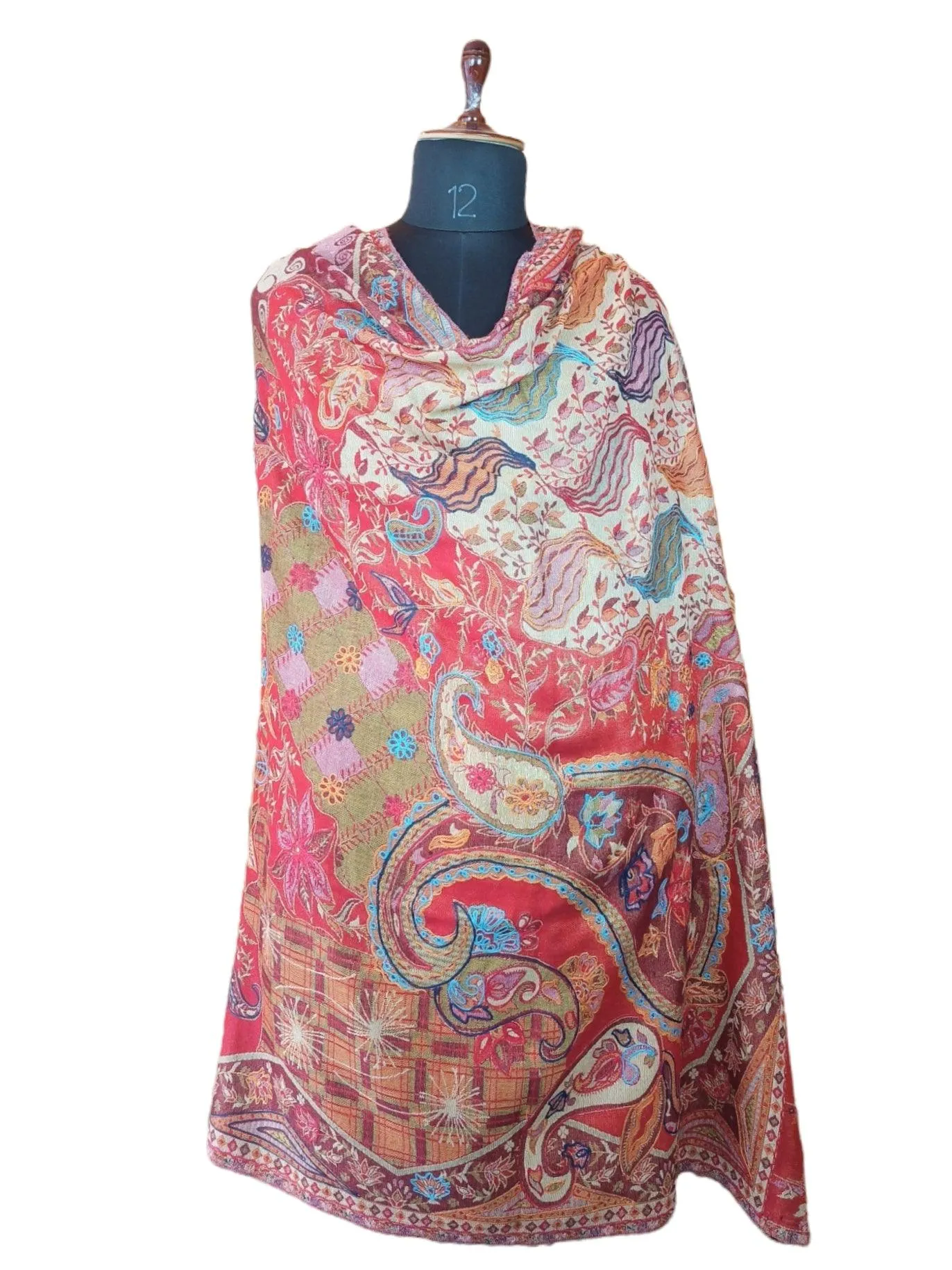 Kashmiri Wool Work Shawl | Maroon | Handwork