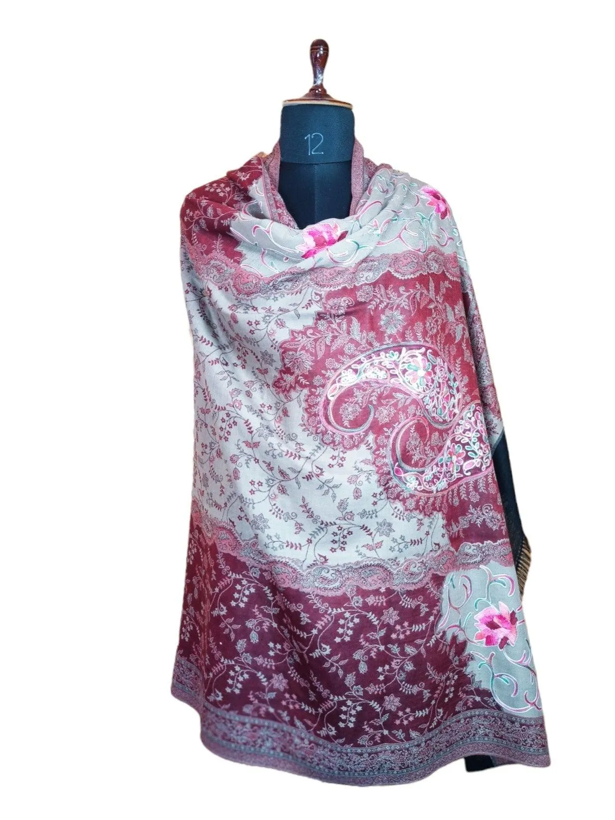 Kashmiri Wool Work Shawl | Multi-Colour | Handwork