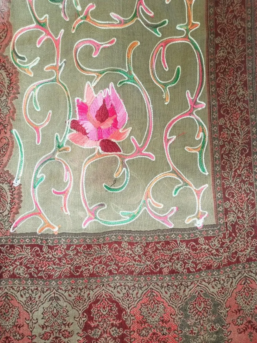 Kashmiri Wool Work Shawl | Multi-Colour | Handwork