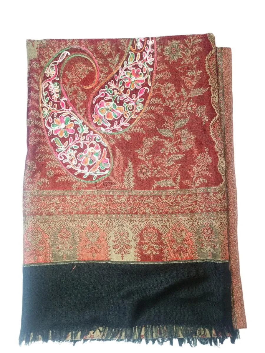 Kashmiri Wool Work Shawl | Multi-Colour | Handwork