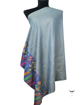 light blue and Yellow Reversible Kani Pashmina Shawl 7326