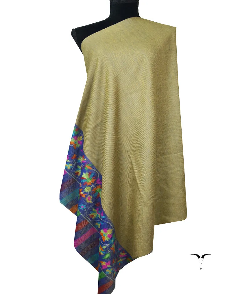 light blue and Yellow Reversible Kani Pashmina Shawl 7326