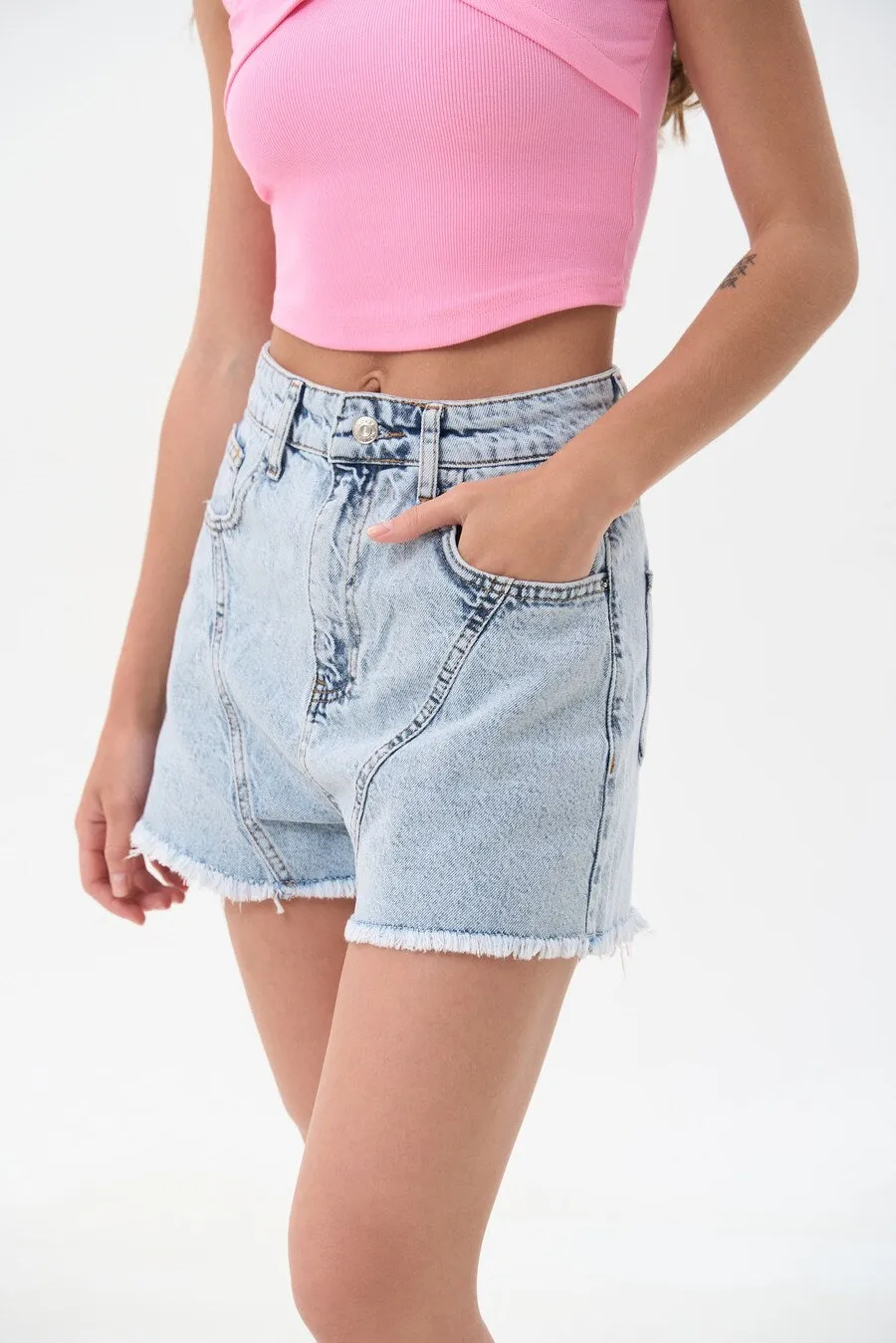 Light Blue Denim Shorts with Seams