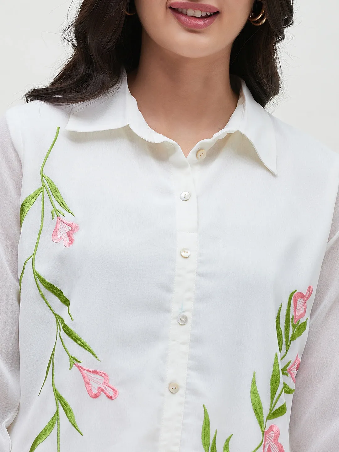 Long White Embroidered Shirt