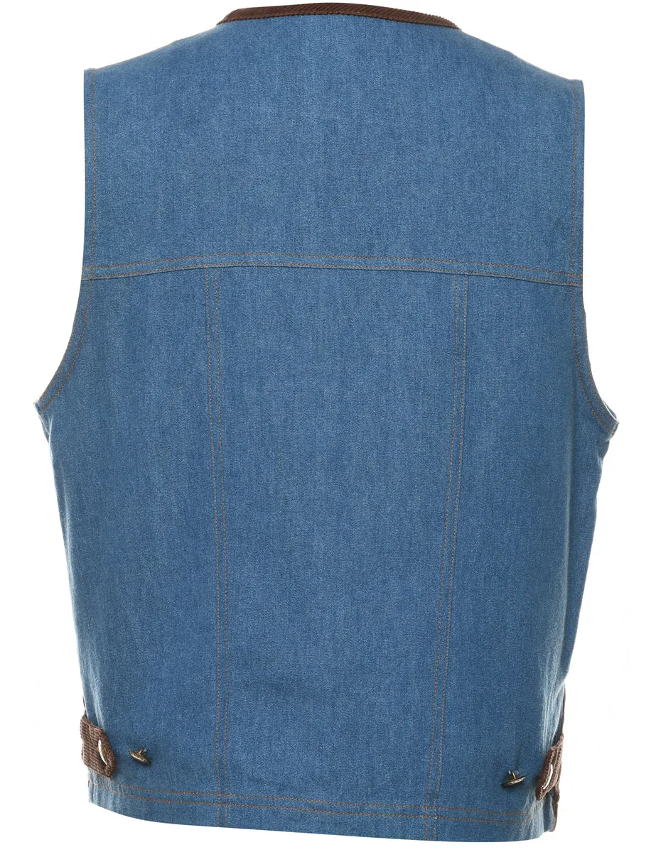 Medium Wash Patchwork Denim Waistcoat - M