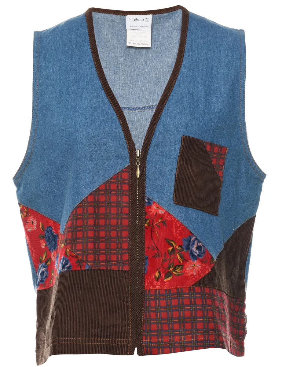 Medium Wash Patchwork Denim Waistcoat - M