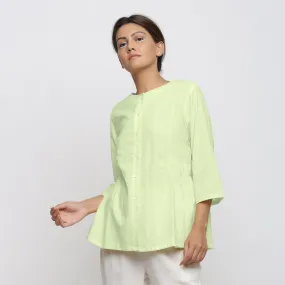 Mint Green Cotton Round Neck Button-Down Shirt