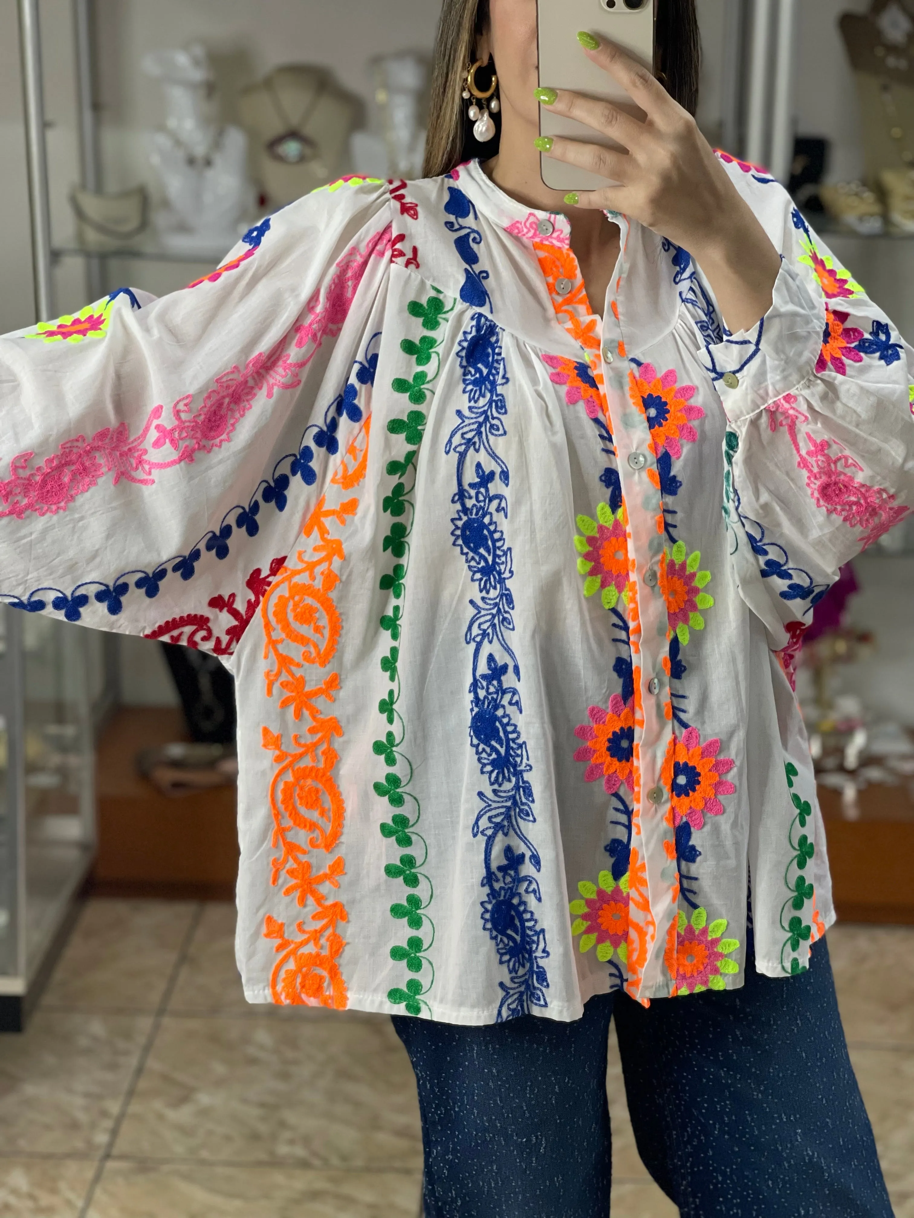 Multicolor Embroidered OS Top