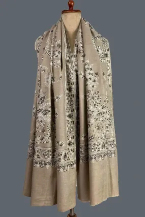 Natural Pure Pashmina Shawl, Hand Embroidered & Handwoven in Kashmir