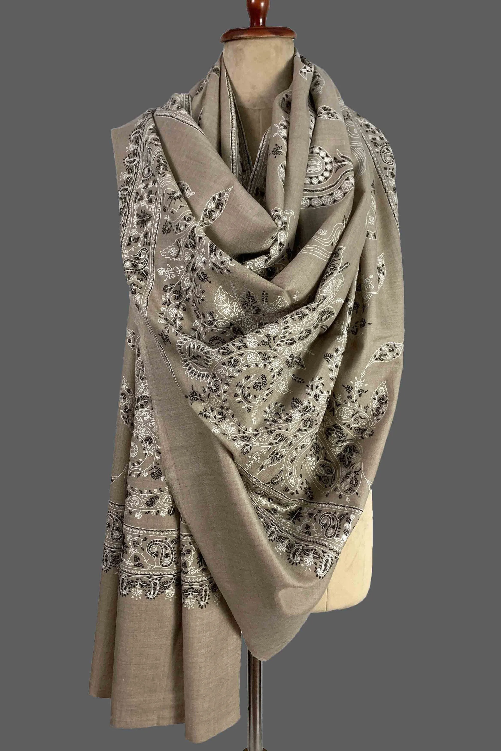 Natural Pure Pashmina Shawl, Hand Embroidered & Handwoven in Kashmir