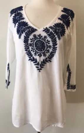 Navy Embroidered Tunic Top