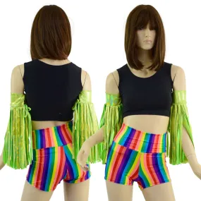 Neon Lime Fringed Wrestling Arm Bands with Slide Ties