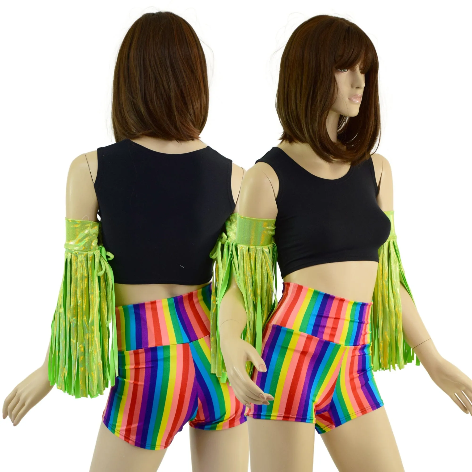 Neon Lime Fringed Wrestling Arm Bands with Slide Ties