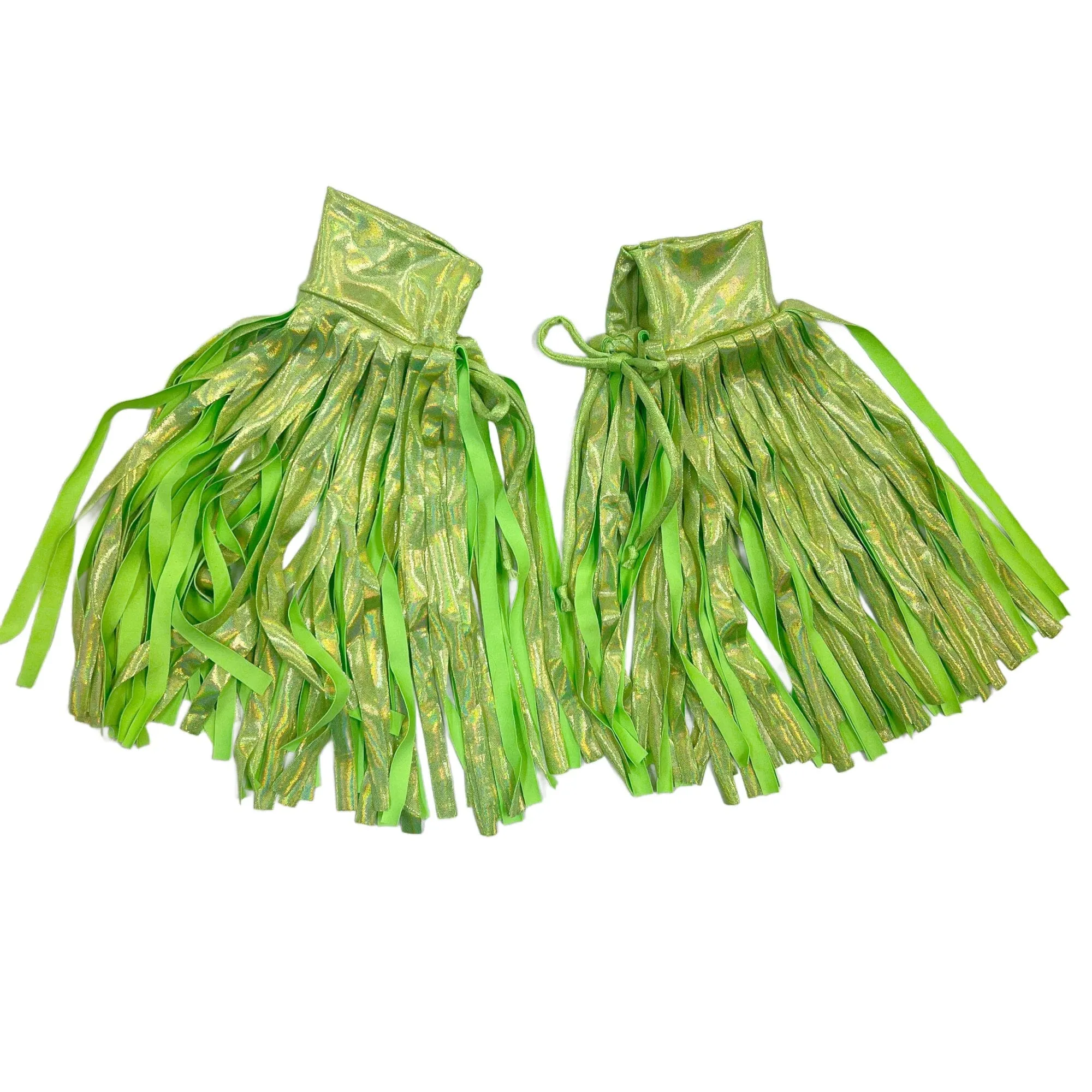 Neon Lime Fringed Wrestling Arm Bands with Slide Ties