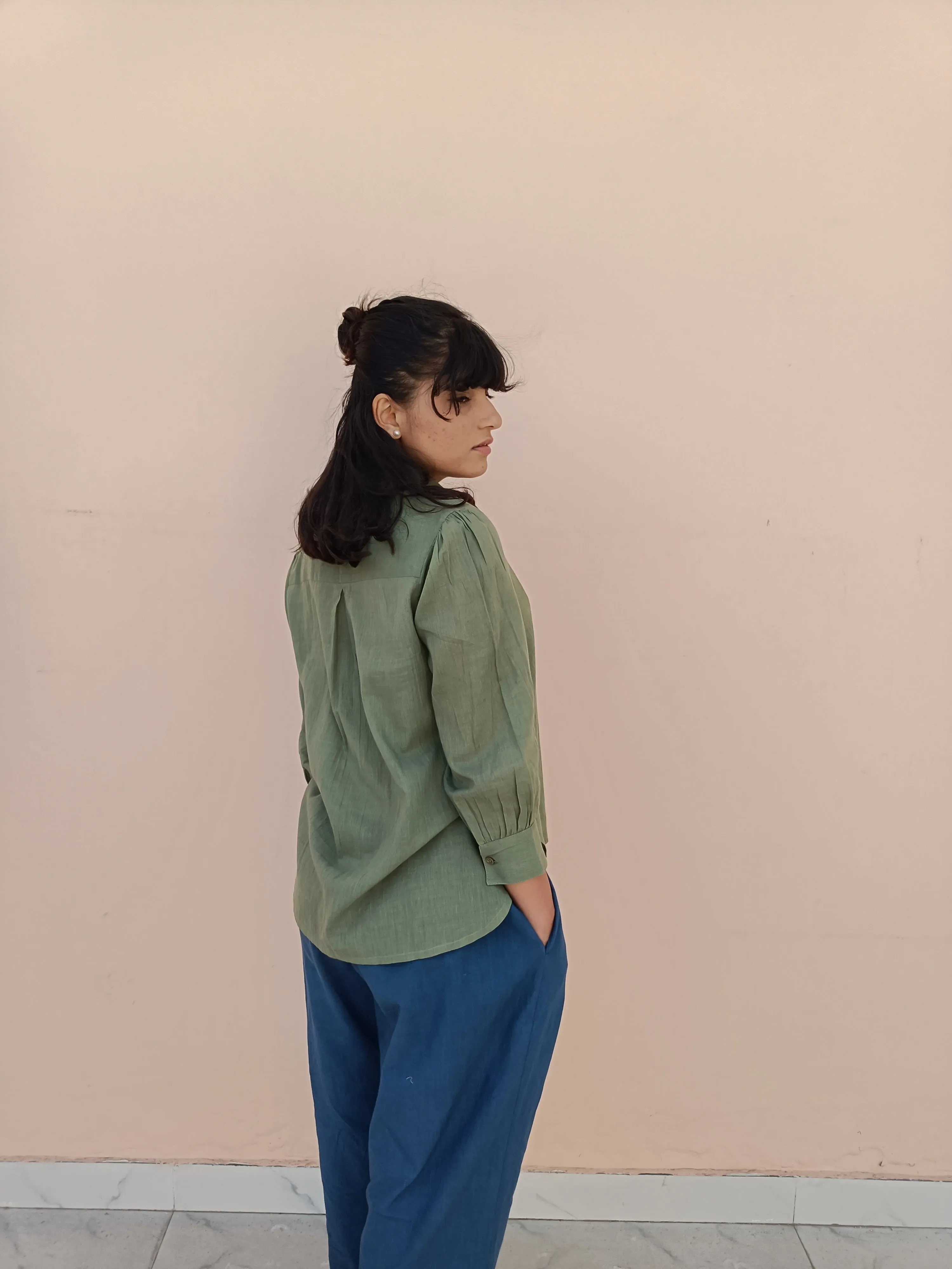 Olive Voile Placket Top