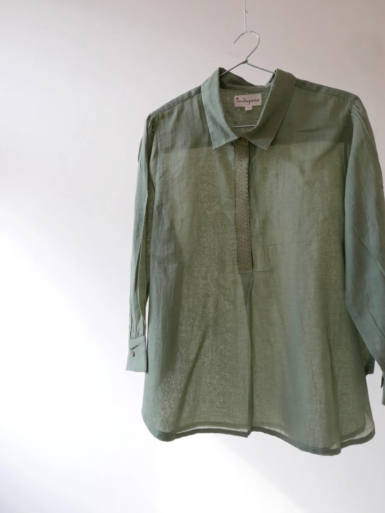 Olive Voile Placket Top