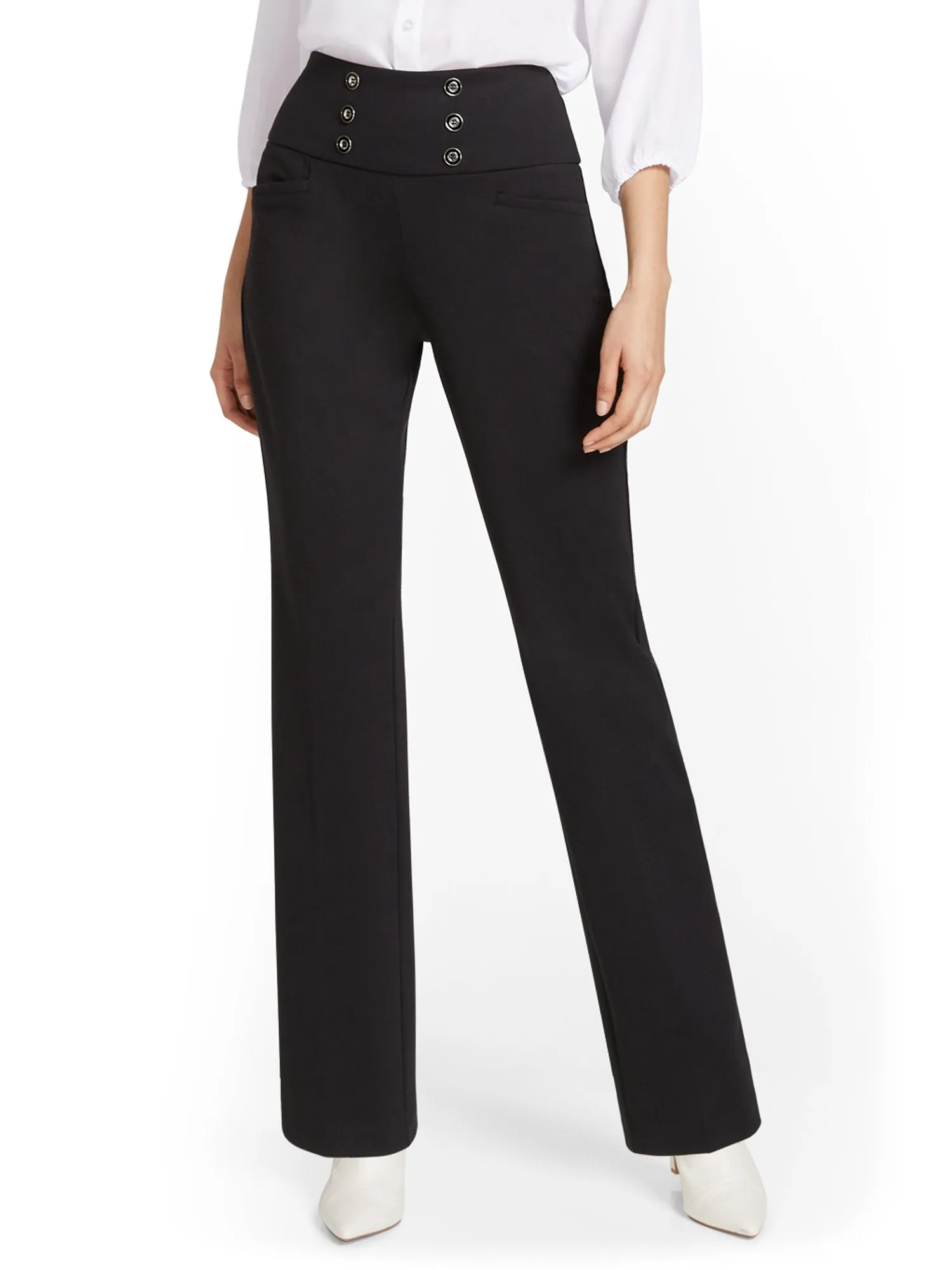 Pull-On Button-Front Bootcut Ponte Pant - Superflex