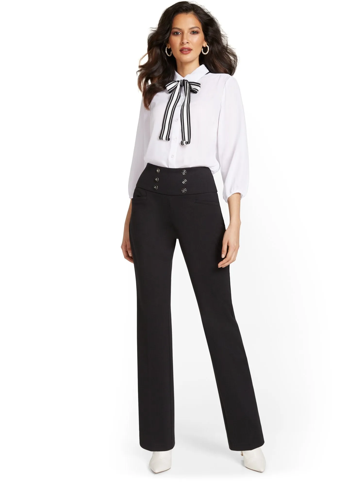 Pull-On Button-Front Bootcut Ponte Pant - Superflex