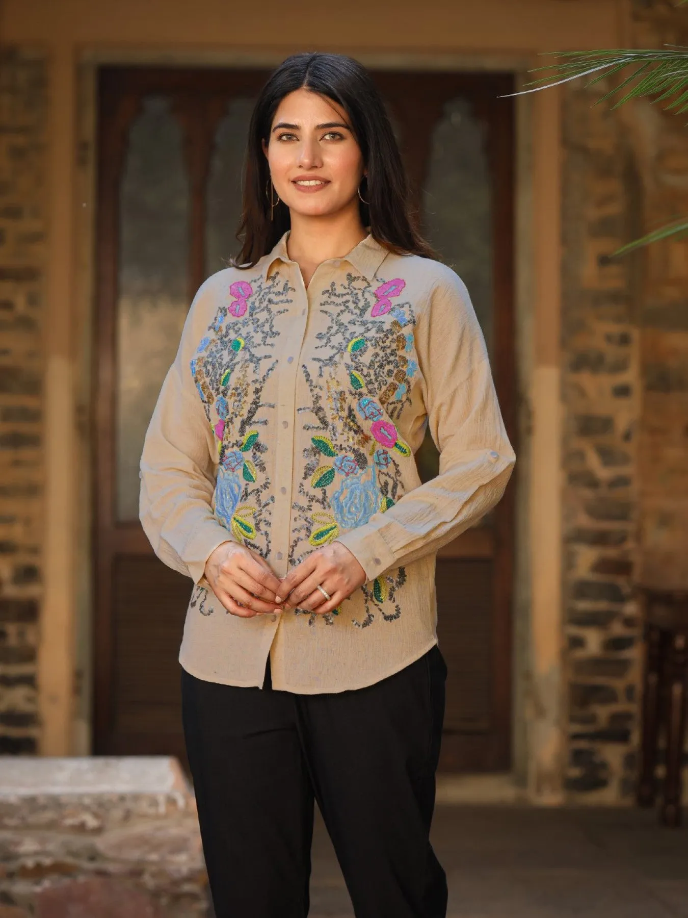 Rayon Flex Embroidered Women's Shirt