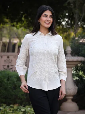 Rayon Flex Thread Embroidered Women's Shirt With Beads Work