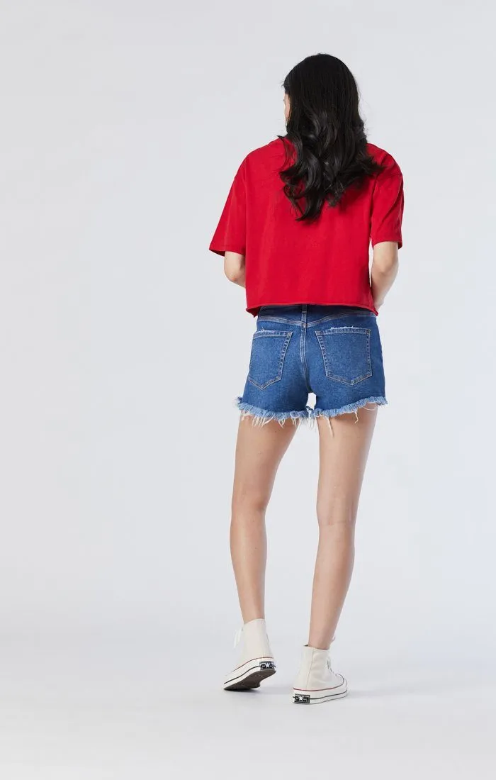 ROSIE BOYFRIEND SHORT IN MID RIPPED STRETCH