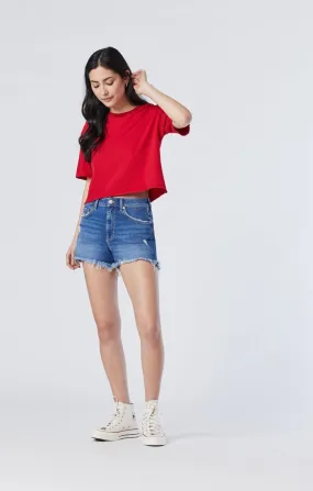 ROSIE BOYFRIEND SHORT IN MID RIPPED STRETCH