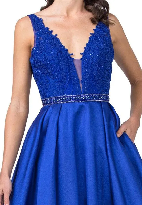 Royal Beaded Top Pocket Satin Long Dress