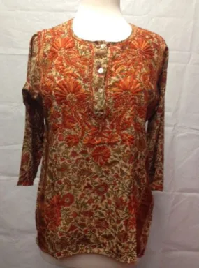 Silk Embroidered Tunic Crimson Red