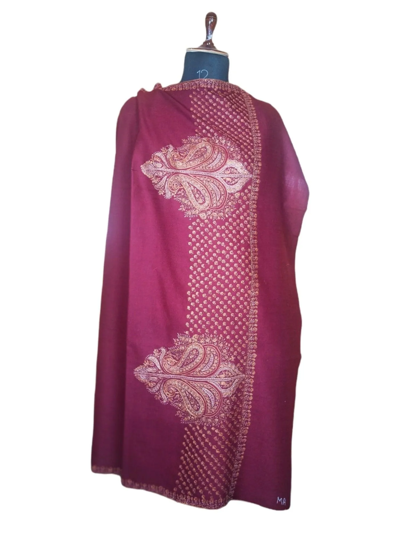 Sozni Work Shawls | Fine wool | Maroon