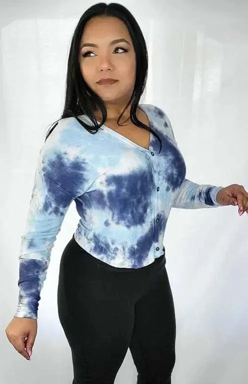 Women's Cropped Tie-dye Top | Long Sleeves Blue