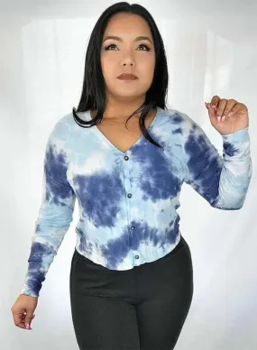 Women's Cropped Tie-dye Top | Long Sleeves Blue