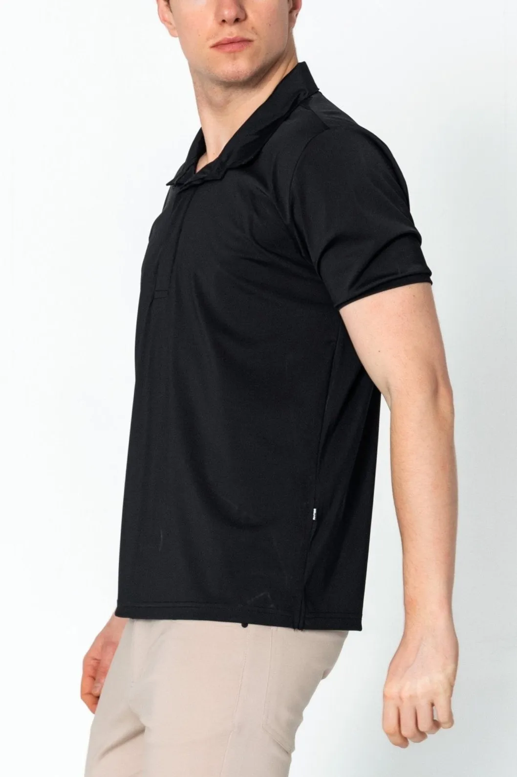 Wrinkle Free Tapered Travel Polo Shirts - Black